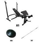 COMBO POLEA AJUSTABLE PARA PARED CON CARGA DE DISCOS + BARRA